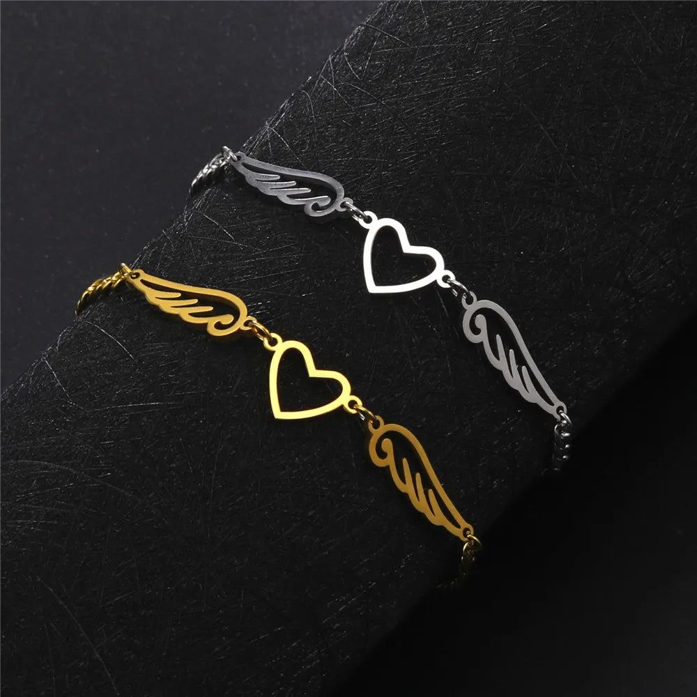 Skyrim tornozeleira de aço inoxidável para mulheres meninas coração asas de anjo pingente figaro corrente perna tornozelo pulseira acessórios de praia presente