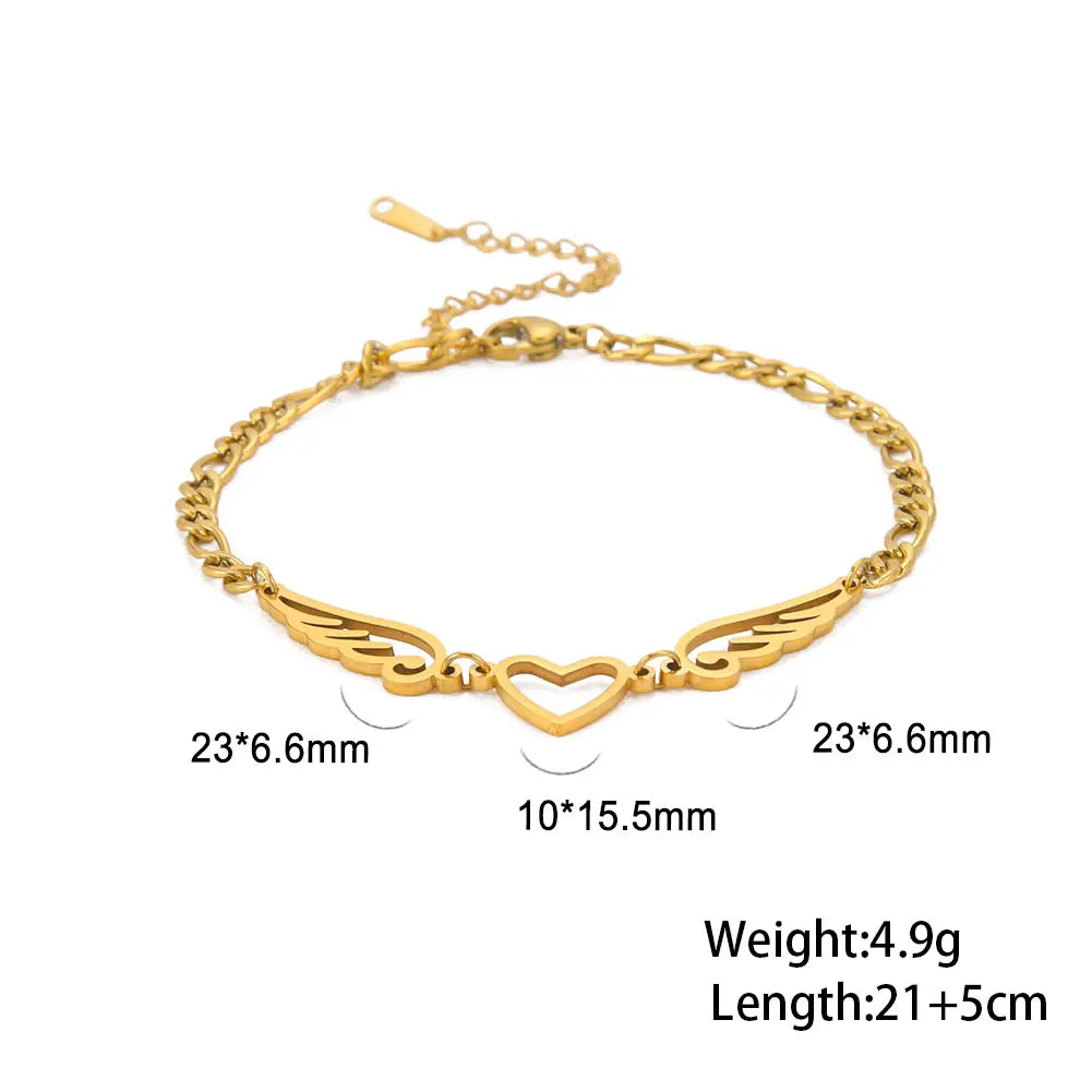 Skyrim tornozeleira de aço inoxidável para mulheres meninas coração asas de anjo pingente figaro corrente perna tornozelo pulseira acessórios de praia presente