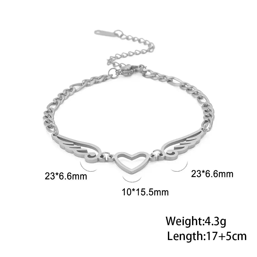 Skyrim tornozeleira de aço inoxidável para mulheres meninas coração asas de anjo pingente figaro corrente perna tornozelo pulseira acessórios de praia presente