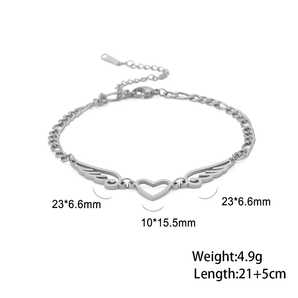Skyrim tornozeleira de aço inoxidável para mulheres meninas coração asas de anjo pingente figaro corrente perna tornozelo pulseira acessórios de praia presente