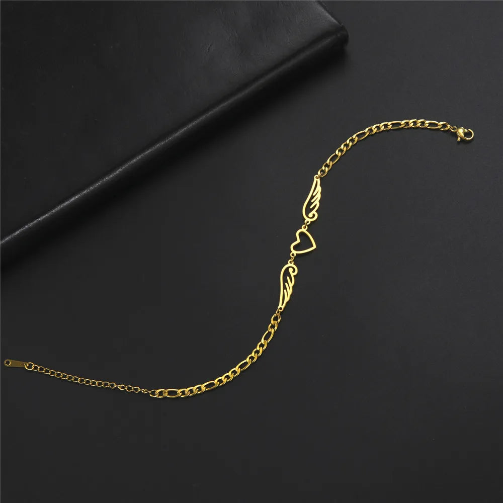 Skyrim tornozeleira de aço inoxidável para mulheres meninas coração asas de anjo pingente figaro corrente perna tornozelo pulseira acessórios de praia presente