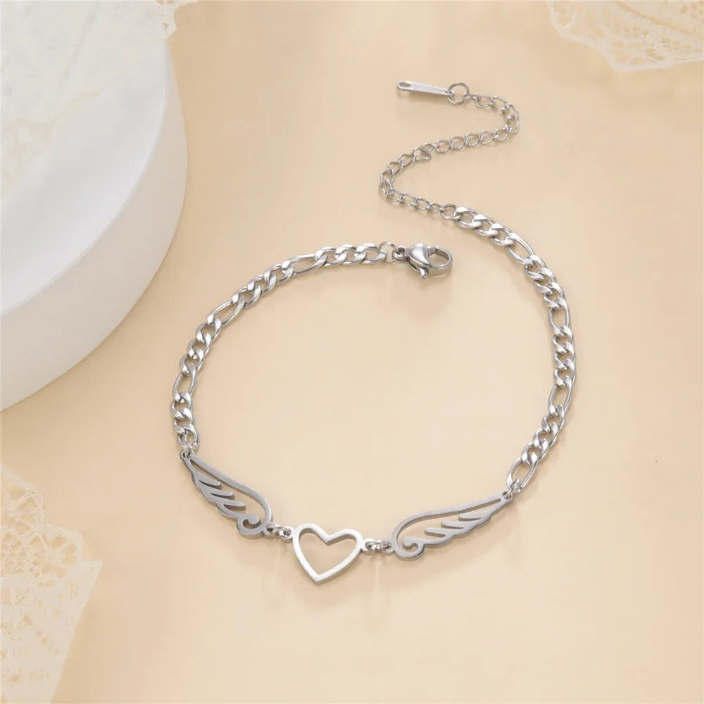 Skyrim tornozeleira de aço inoxidável para mulheres meninas coração asas de anjo pingente figaro corrente perna tornozelo pulseira acessórios de praia presente