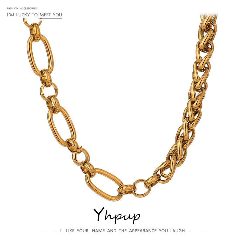 Yhpup 316L Colar de Corrente de Aço Inoxidável Declaração Dourado Brilhante Grosso Colar Chunky Colar athaneпочка на yahю ж misce presente novo