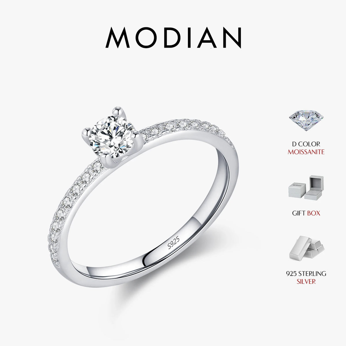 Anel Solitário Moissanite Prata 925