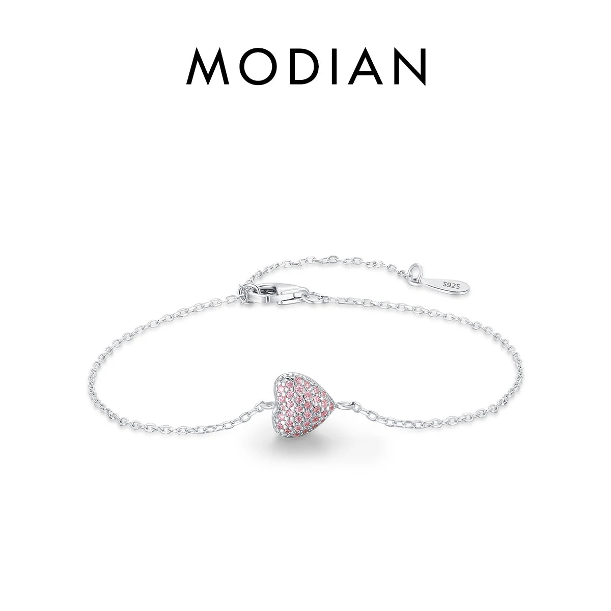 Pulseira Coração Rosa Prata 925