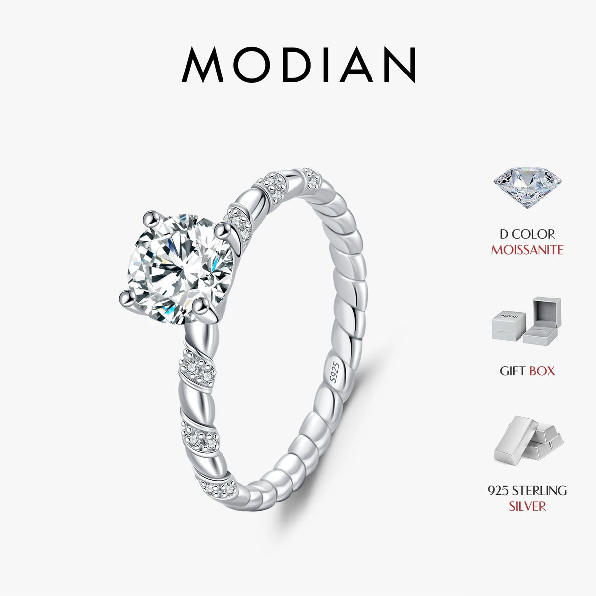 Anel Solitário Moissanite 1ct Prata 925