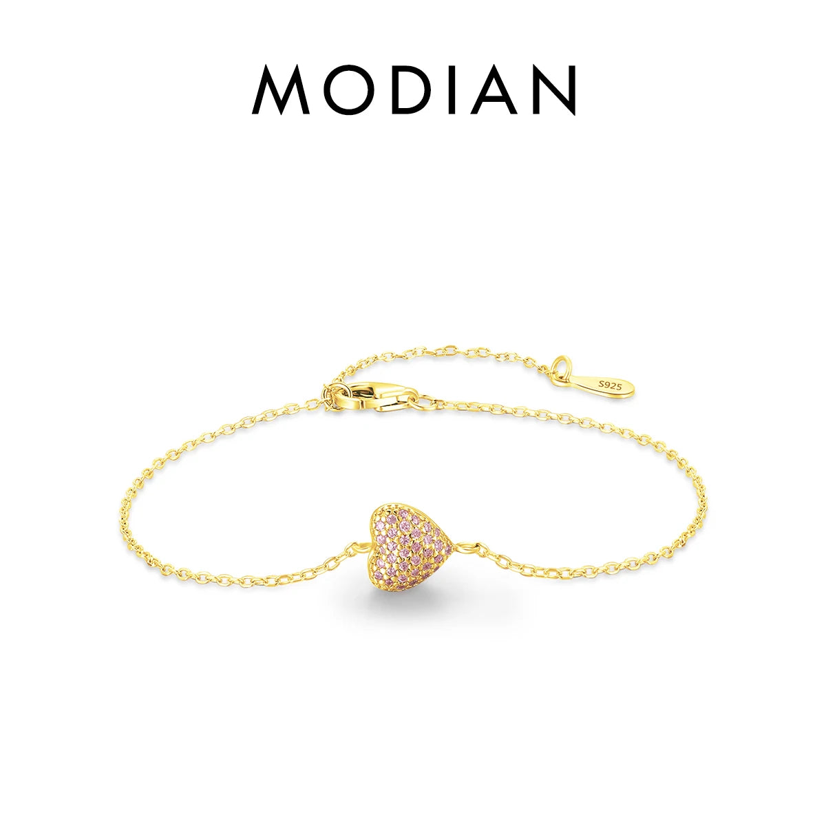 Pulseira Coração Rosa Prata 925