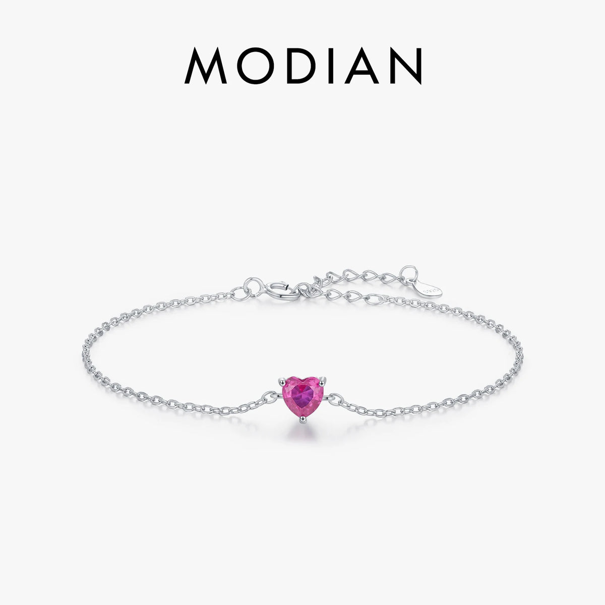 Modian 925 prata esterlina romântico rosa vermelho zircônia coração pulseira elegante simples link corrente para mulheres jóias finas presentes