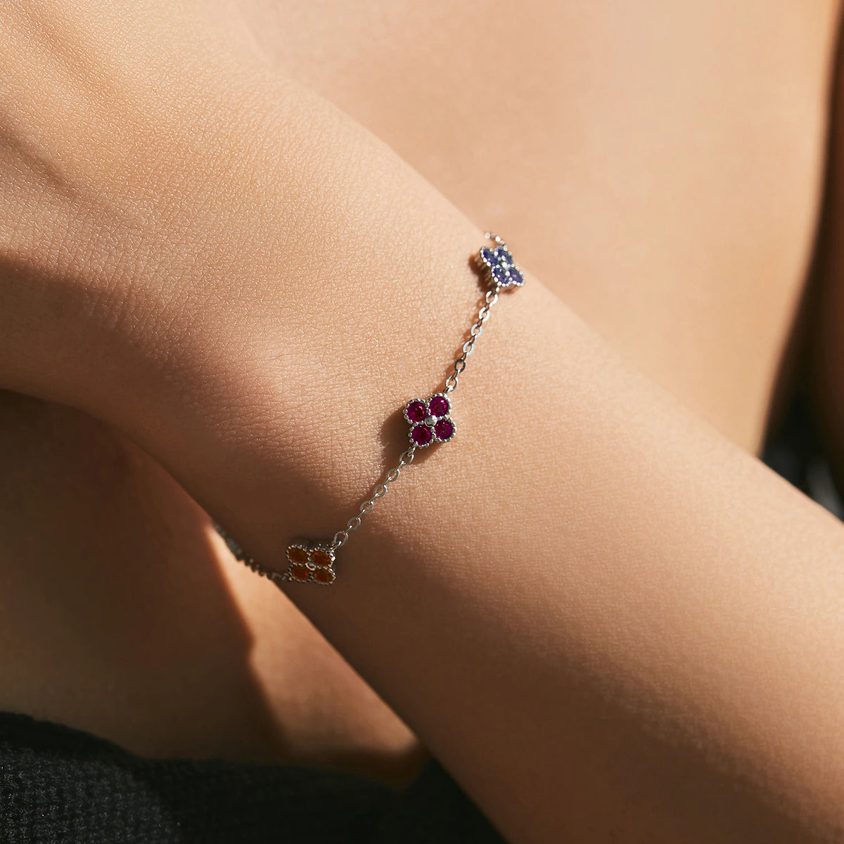 Pulseira Trevos Coloridos Prata 925