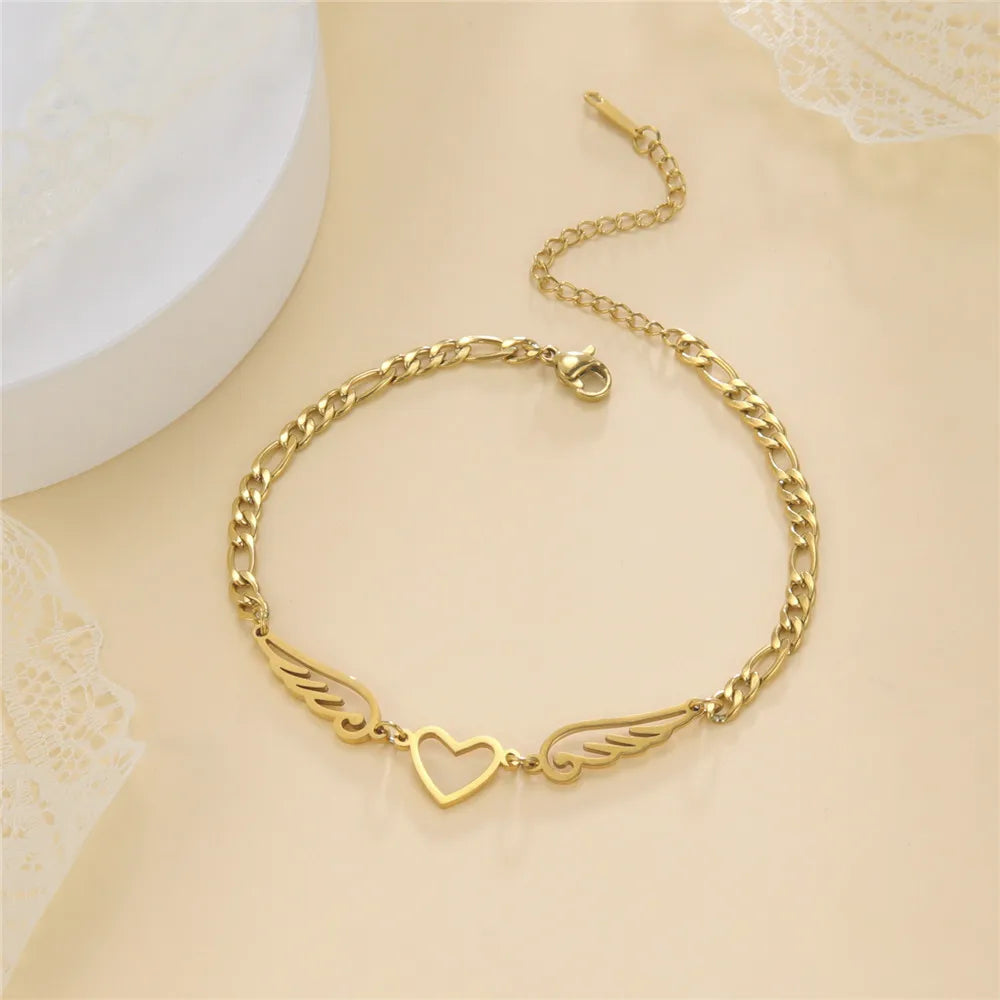 Skyrim tornozeleira de aço inoxidável para mulheres meninas coração asas de anjo pingente figaro corrente perna tornozelo pulseira acessórios de praia presente